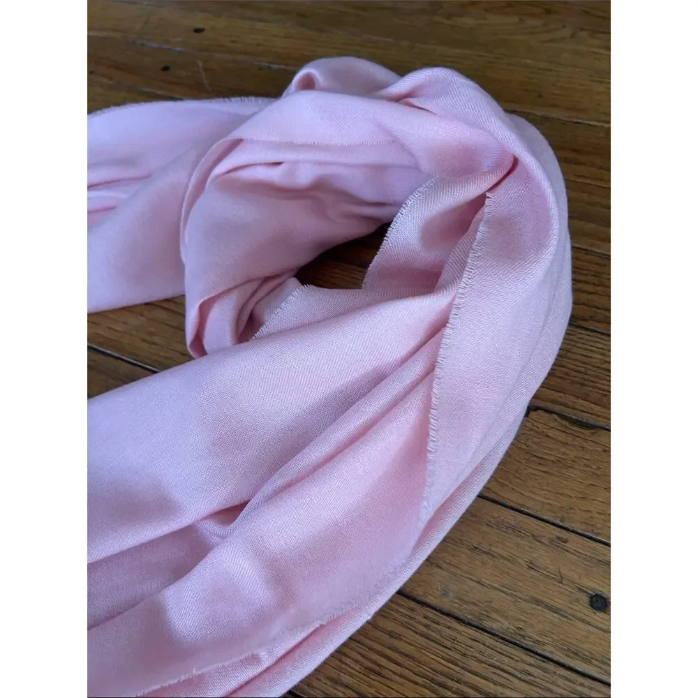 Soft Pink Fringe Scarf in Elongated Rectangle Shape, Lightweight Wool Feel